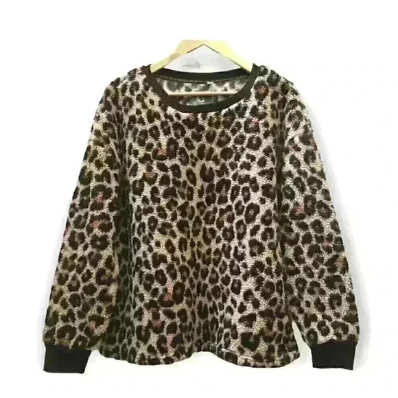 PJ Couture Animal Print Lounge Pajama Top  Soft Fleece Size XL - Picture 1 of 9